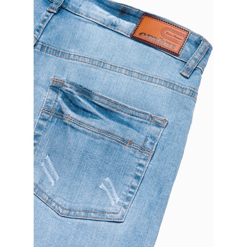 Ombre Clothing Pánské džínové kraťasy s dírami - světle modré V1 OM-SRDS-0114