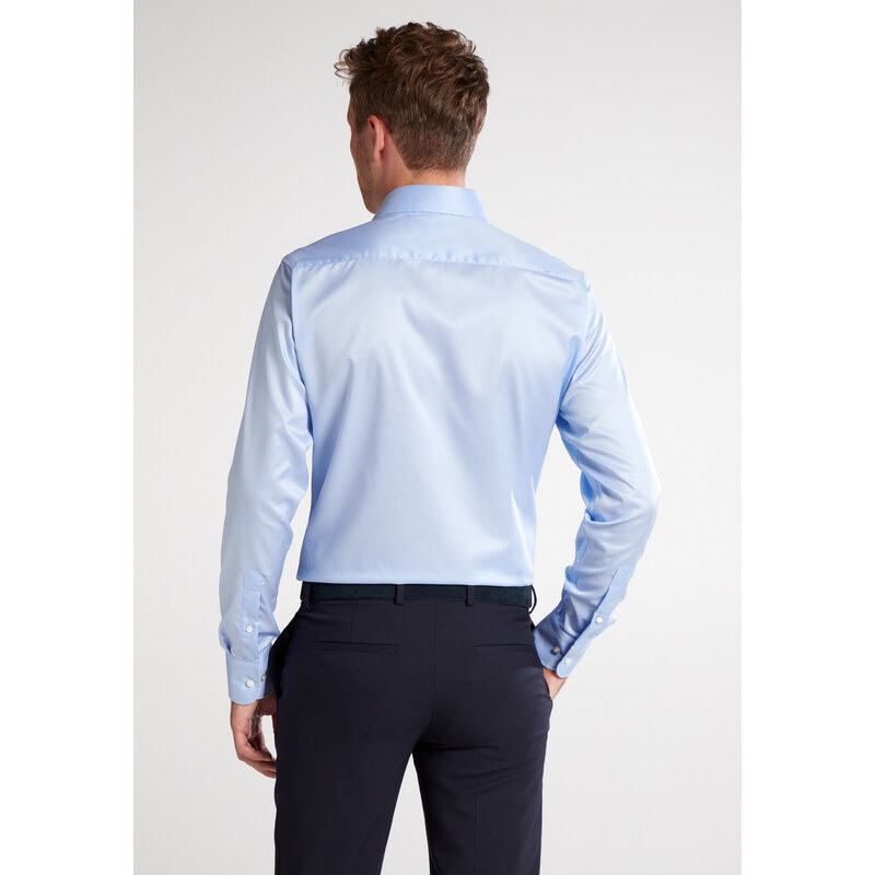 1863 BY ETERNA luxusní keprová košile modrá Slim Fit super soft Non Iron