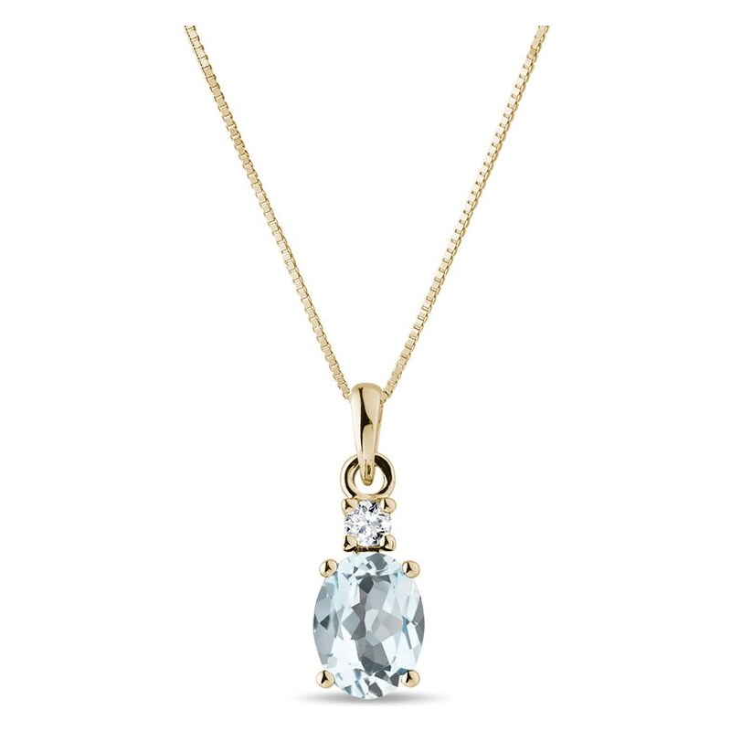 Zlatý náhrdelník s akvamarínem a diamantem KLENOTA K0361043