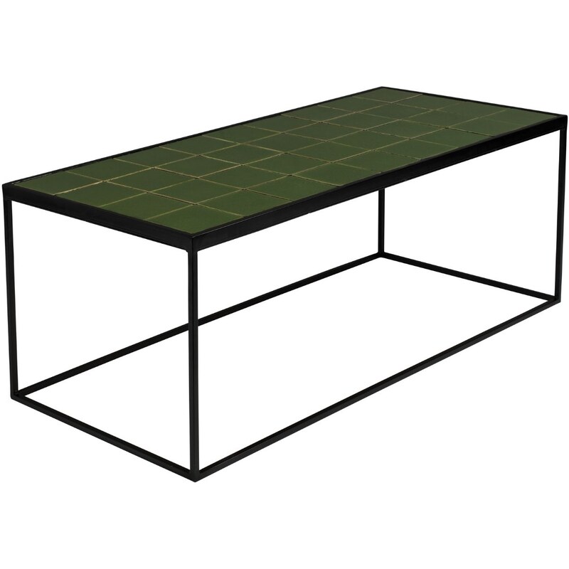Zelený kovový konferenční stolek ZUIVER GLAZED s keramickým obkladem 93x43 cm