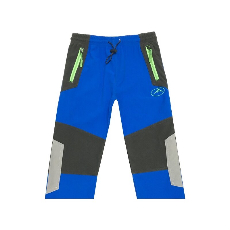 98-Dětské outdoorové kalhoty Kugo - modrá barva (zelený zip)