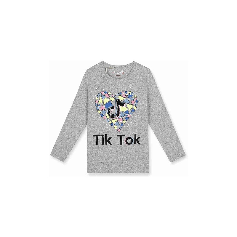 Kugo JC0701 Dívčí tričko Tik Tok šedá velikostní řada 116-146