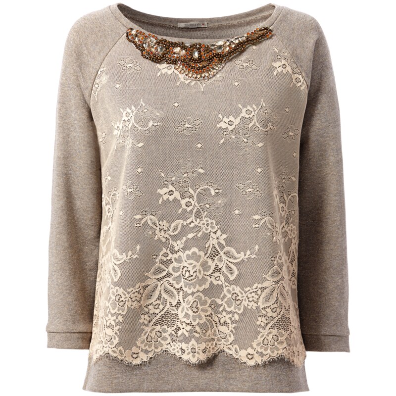 Intimissimi Sweatshirt with Lace Insert and Jewel Decorations