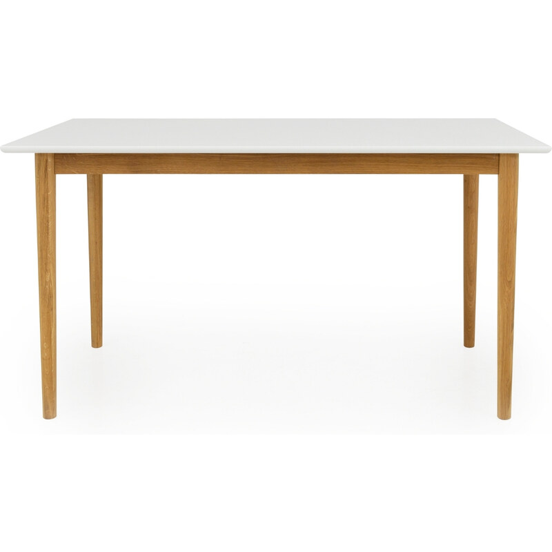 Bílý lakovaný jídelní stůl Tenzo Svea 140 x 80 cm s dubovou podnoží