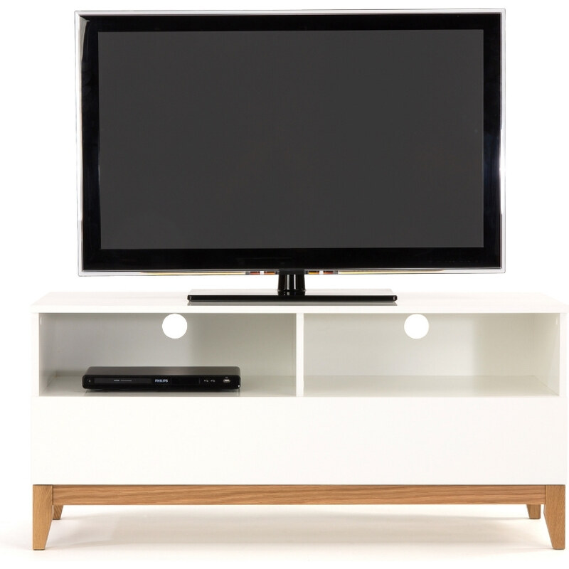 Bílý TV stolek Woodman Blanco s dubovou podnoží 120x48 cm