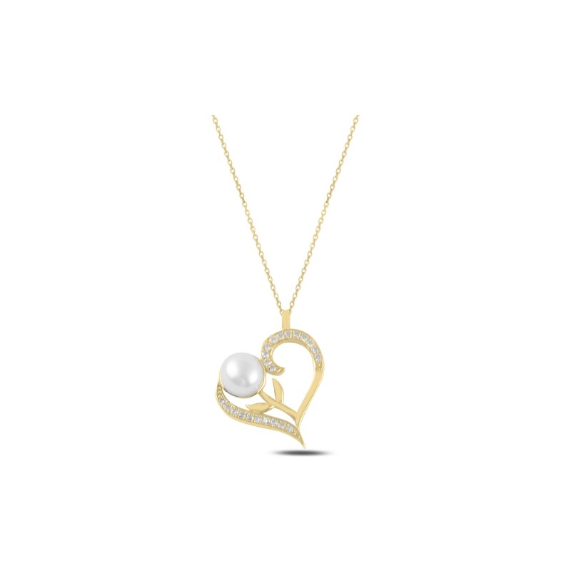 OLIVIE Stříbrný náhrdelník PERLA V SRDCI GOLD 5341