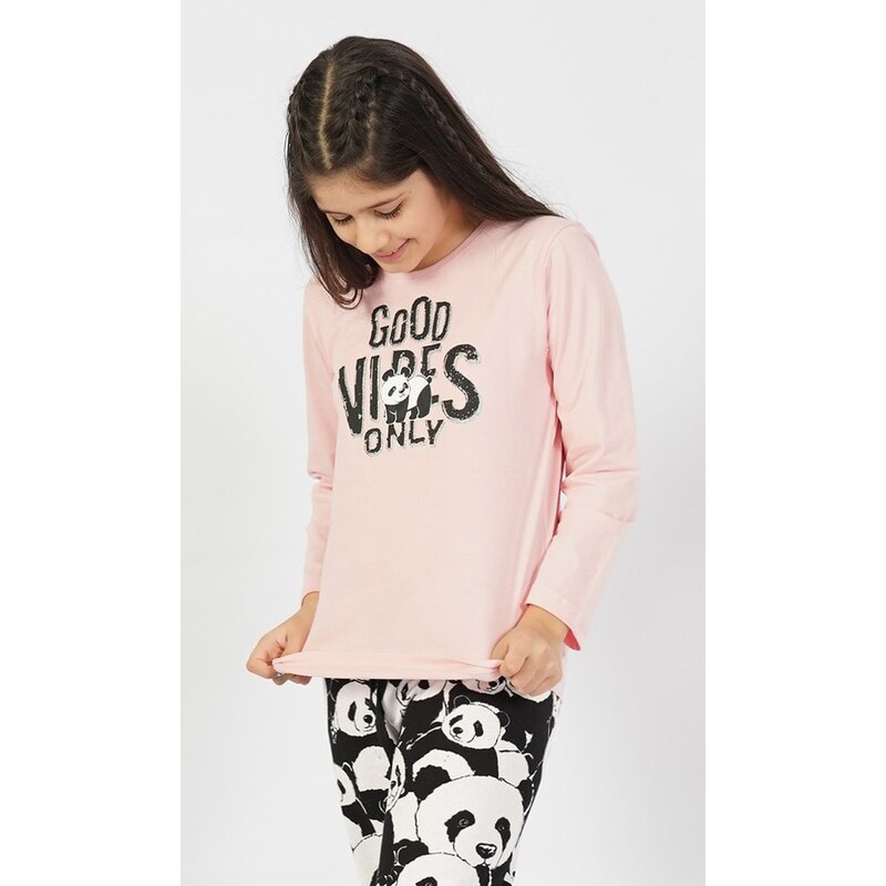 Vienetta Kids Dětské pyžamo dlouhé Good vibes only - světle růžová