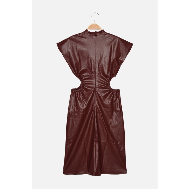 Trendyol Claret Red Cut Out Detailed Stand Collar Dress