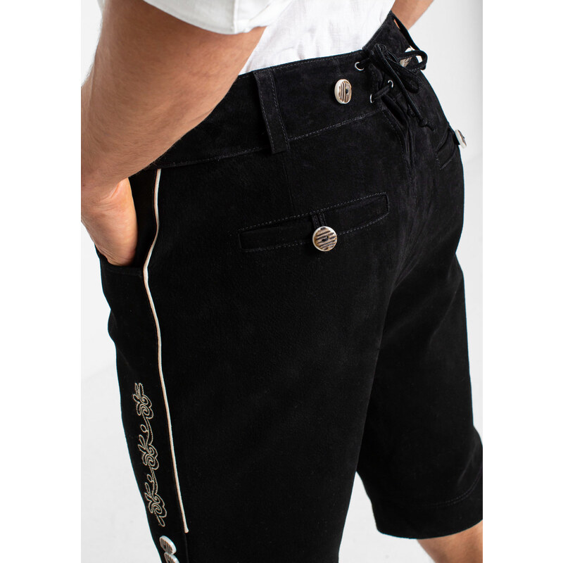bonprix Krátké krojové kožené kalhoty Regular Fit Černá