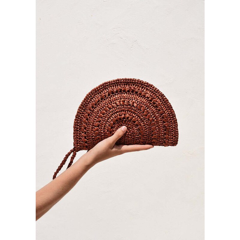 Plexida Raffia Clutch In Rust - Moon Clutch