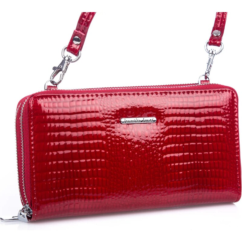 Jennifer Jones Velká dámská kožená peněženka s popruhem přes rameno červená 52762