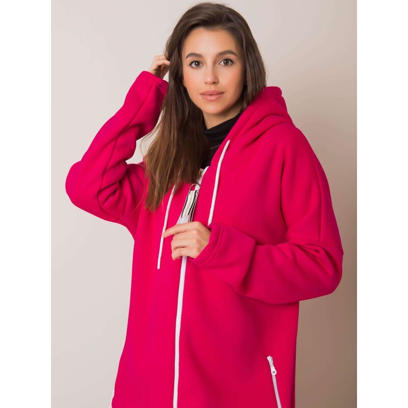 BASIC RŮŽOVÁ DÁMSKÁ DLOUHÁ MIKINA NA ZIP -FUCHSIA Tmavě růžová