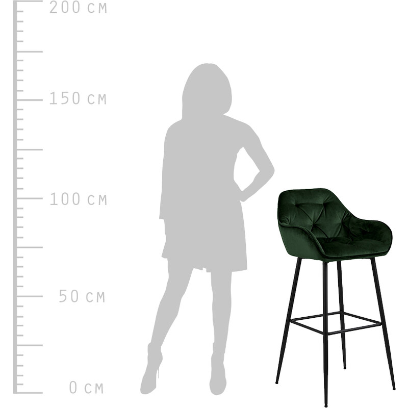 Scandi Tmavě zelená sametová barová židle Norman 75 cm