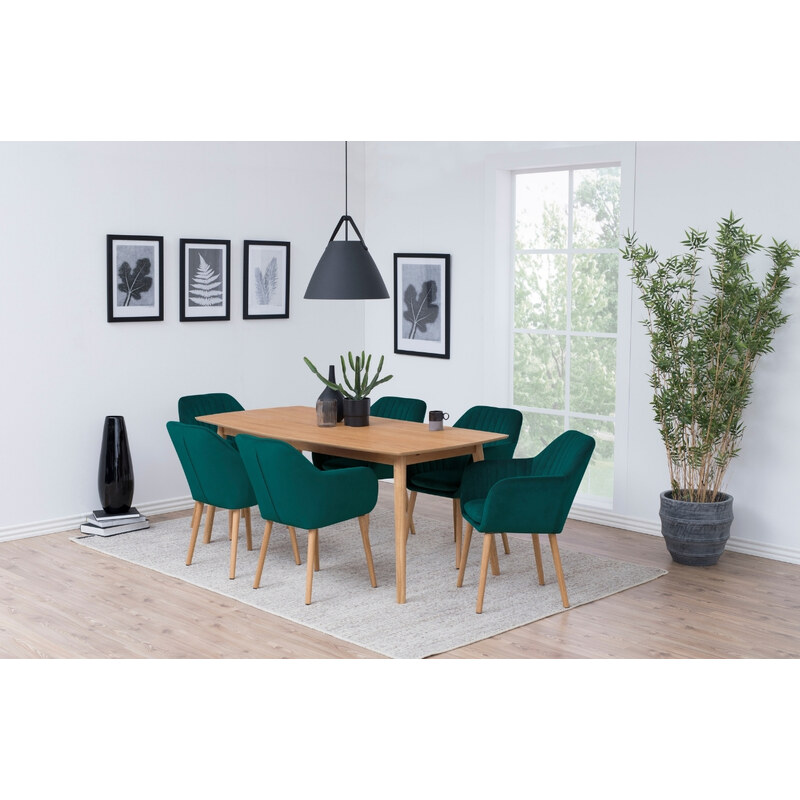 Scandi Zelená sametová jídelní židle Milla s prošíváním