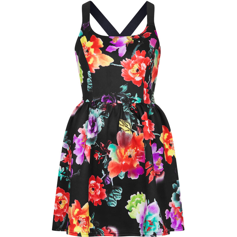 Topshop **Floral Skater Dress With Cross Over Straps by Rare