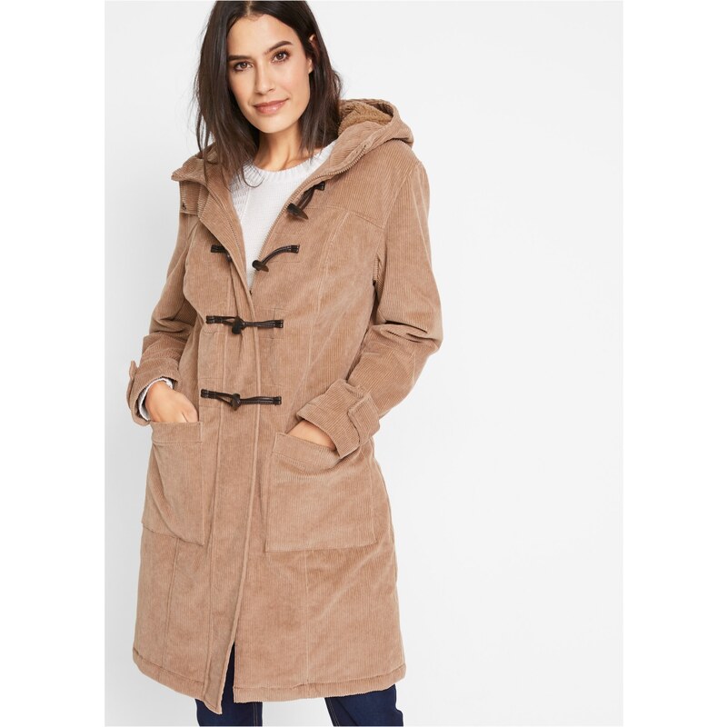bonprix Kabát dufflecoat s podšívkou, z manšestru hnědá Žena 19952803