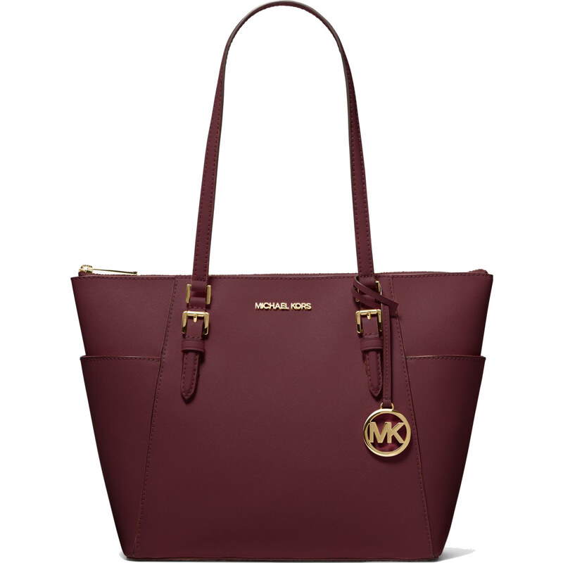 Michael Kors Charlotte Large Saffiano Leather Top-Zip Tote Bag Merlot