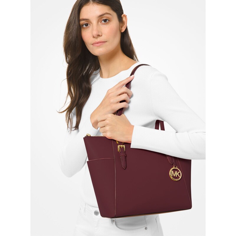 Michael Kors Charlotte Large Saffiano Leather Top-Zip Tote Bag Merlot