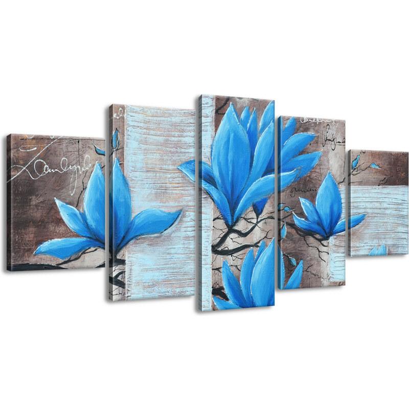 Gario Ručně malovaný obraz Nádherná modrá magnolie - 5 dílný Rozměry: 100 x 70 cm