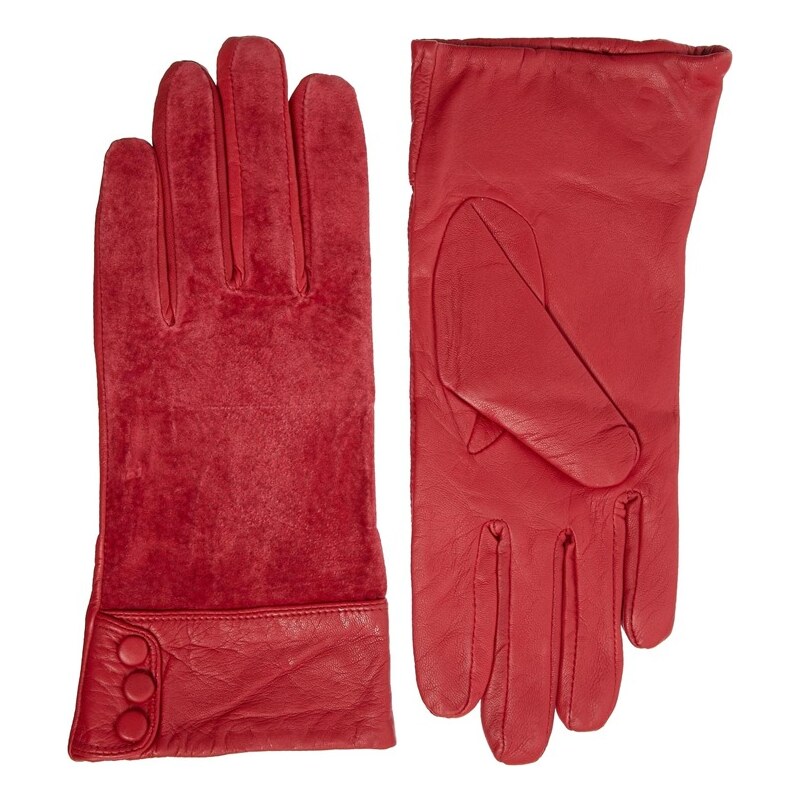 Totes Leather And Suede Button Cuff Gloves - Red