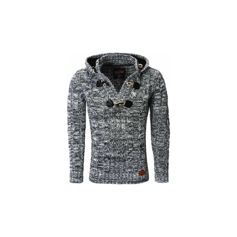 Pánský antracitový svetr s kapucí YOUNG & RICH
