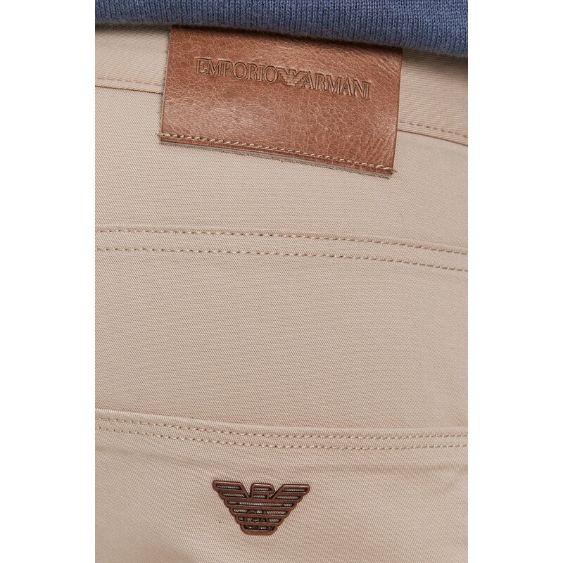 Kalhoty Emporio Armani pánské, béžová barva, přiléhavé