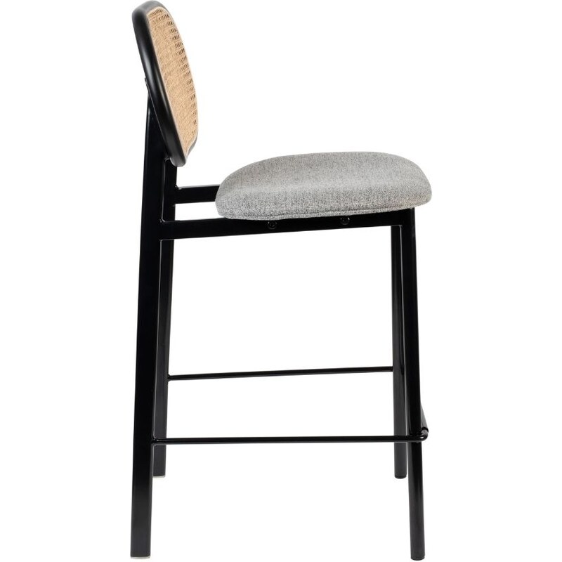 Šedá látková barová židle ZUIVER SPIKE 65 cm s ratanovým opěradlem
