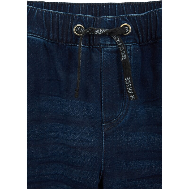 bonprix Teplákové džíny se sportovním proužkem, pro chlapce Modrá