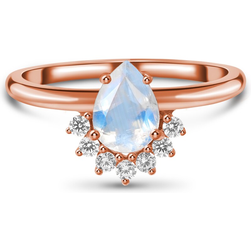 Emporial Royal Fashion prsten Diadém s drahokamem moonstonem 14k růžové zlato Vermeil GU-DR1907793R-ROSEGOLD-MOONSTONE-ZIRCON