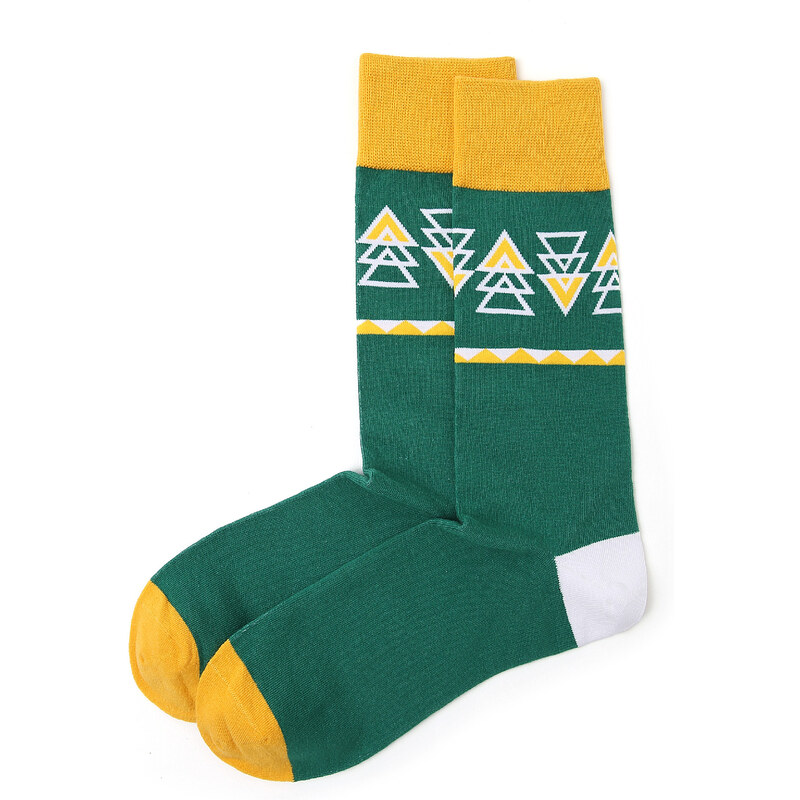 Love+Fun Pestrobarevné veselé ponožky zelené se žlutými vzory Tana