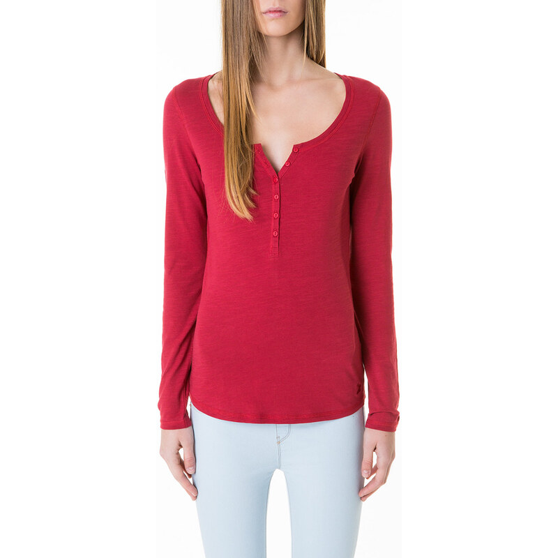 Tally Weijl Red Buttoned Roll-Up Sleeve Top
