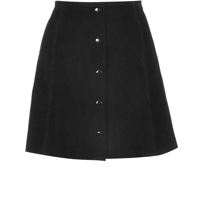 Topshop Suede Button Front A-Line Skirt