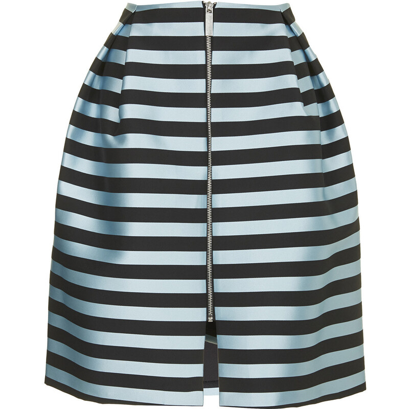 Topshop Striped Zip Midi Skirt