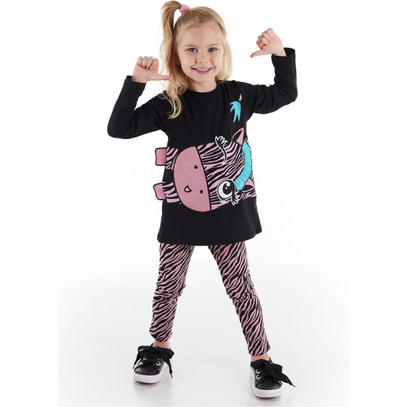 Denokids Zip-Up Zebra Girls Kids Tunic Leggings Suit