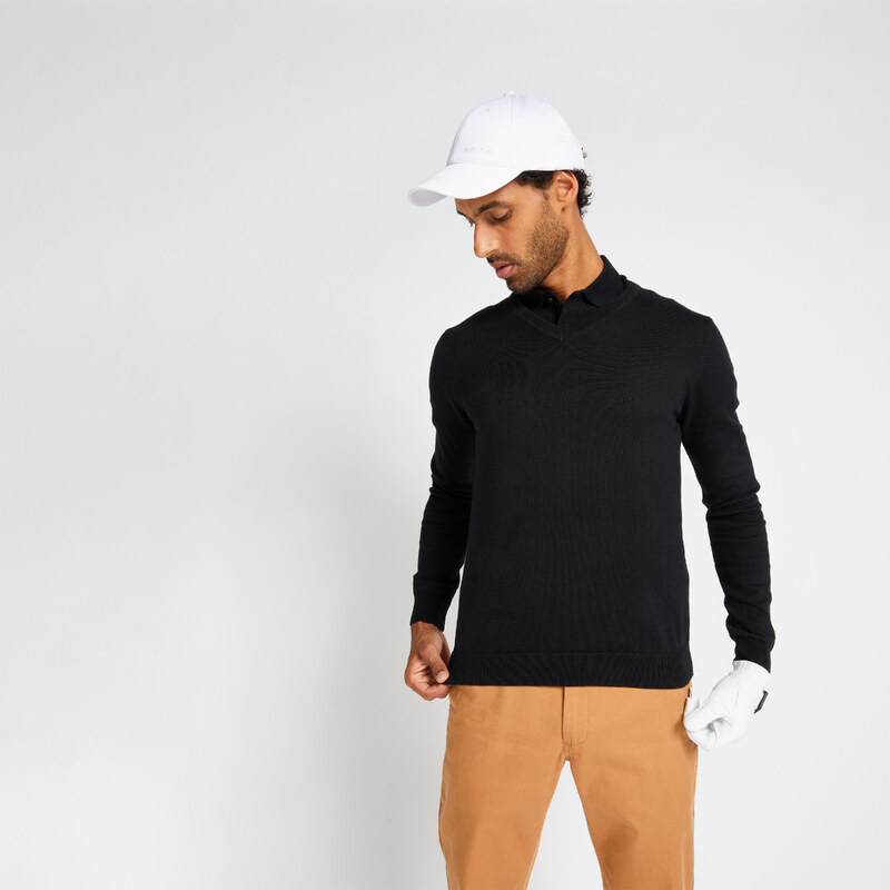 INESIS Pánský golfový svetr s výstřihem do V MW500 černý