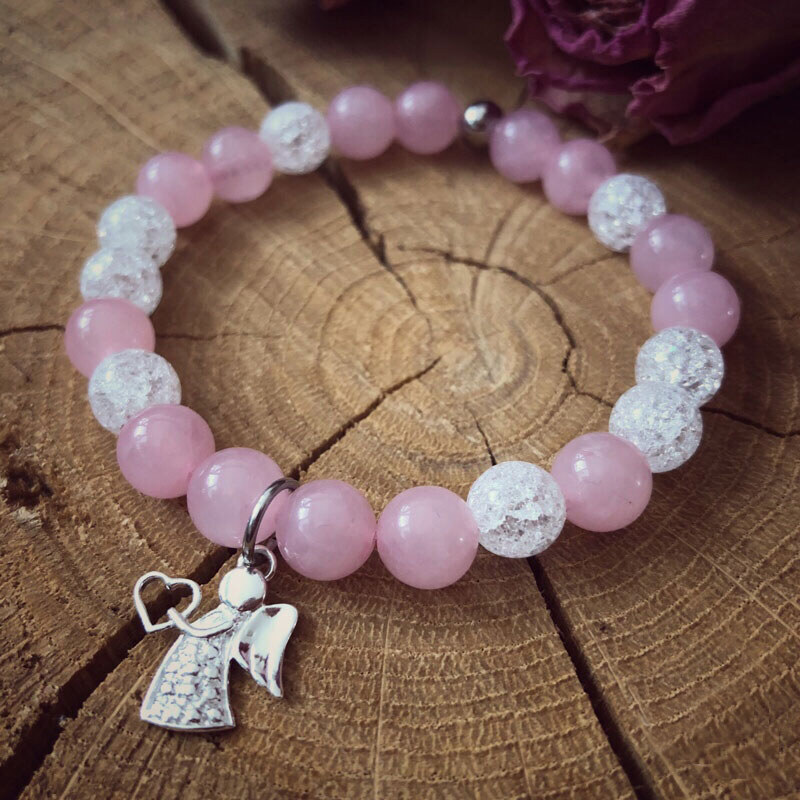 Estemia Náramek z růženínu a praskaného křišťálu, s přívěskem 61668706