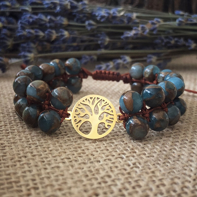 Estemia Minerální shamballa náramek z jaspisu cloisonne, se stromem 61668783