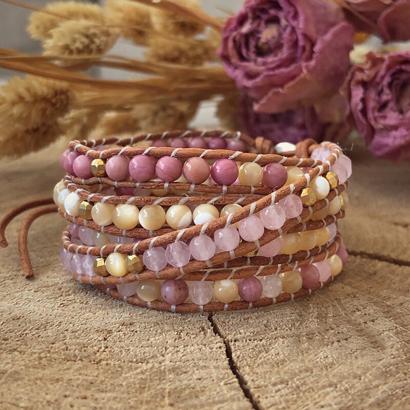 Estemia Wrap náramek z rodochrozitu a jadeitu 61668853