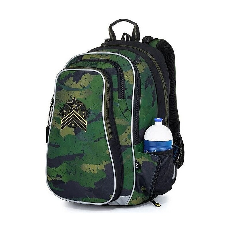 SET Školní batoh s penálem a pláštěnkou TOPGAL LYNN 21018 vojenský