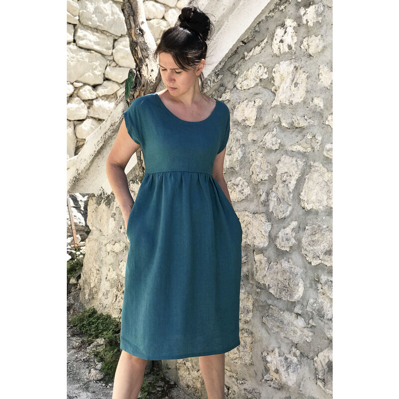České lněné šaty Lotika midi délka Premium quality 62943041