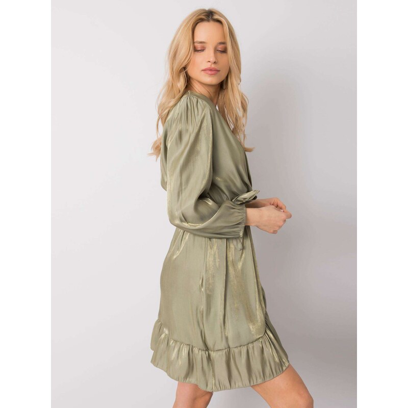 ITALY MODA OLIVOVÉ LESKLÉ ŠATY -OLIVE GREEN Khaki