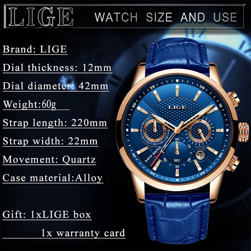 LIGE Pánské hodinky -modrá 9866-6 + dárek ZDARMA