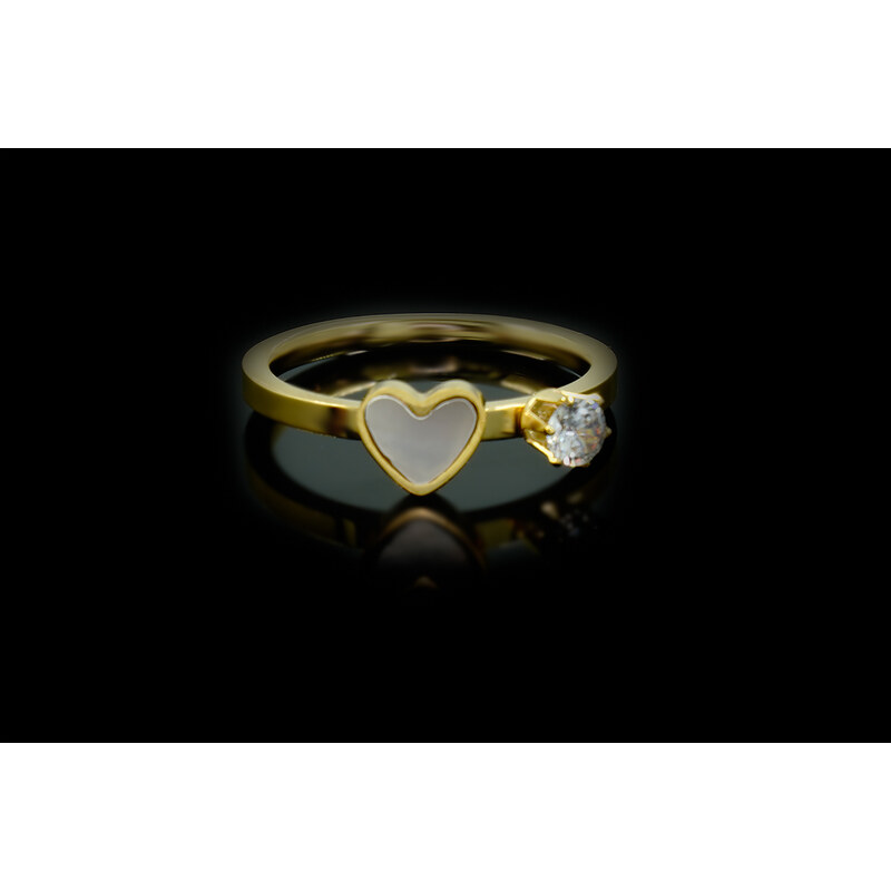 Jemný prsten Gold se srdíčkem zirkonem a perletí | DG Šperky