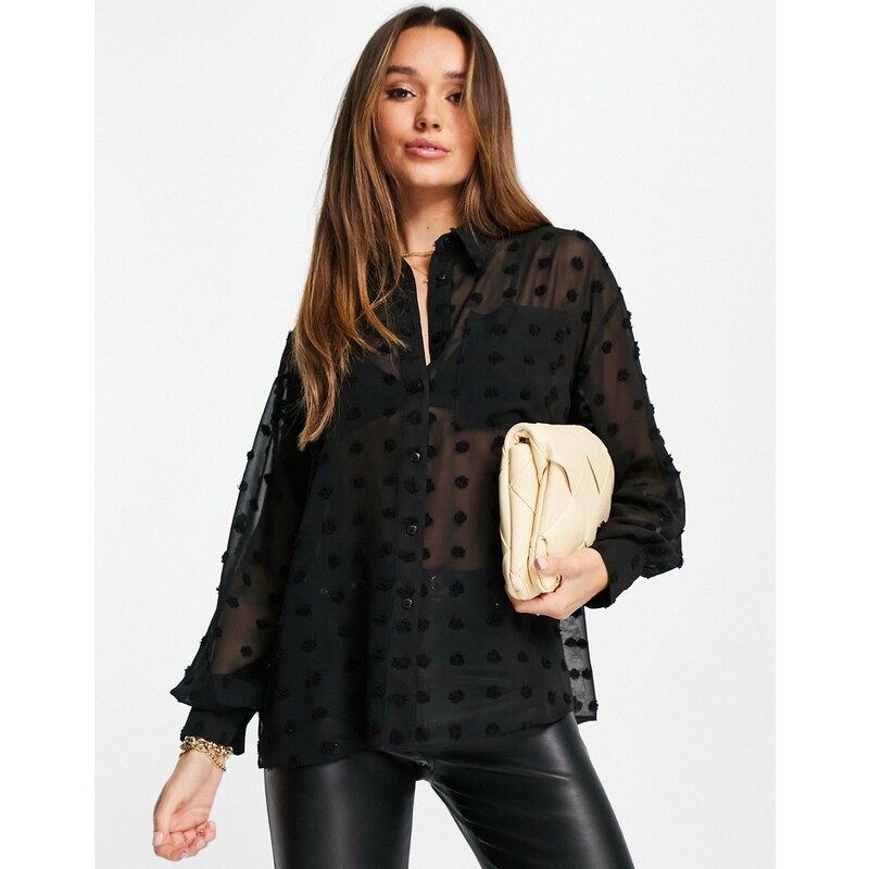 ASOS DESIGN oversized shirt in black dobby