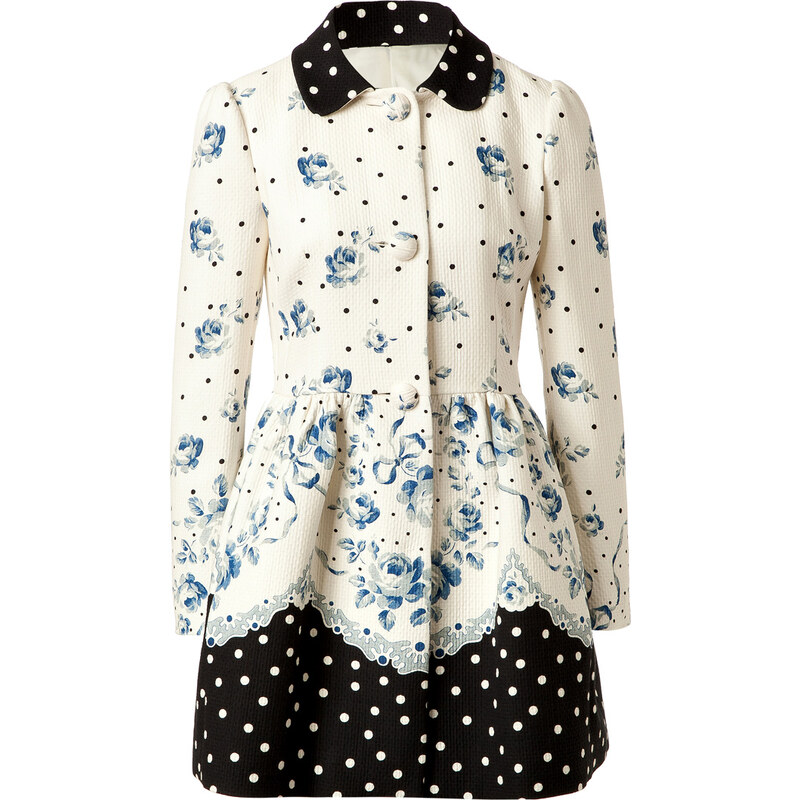 RED Valentino Cotton Jacquard Floral Print Coat with Polka Dot Trim