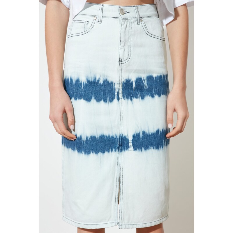 Trendyol Midi Denim Skirt with Ecru Batik Wash