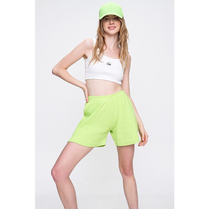 Trend Alaçatı Stili Women's Peanut Green Cotton Bermuda Shorts