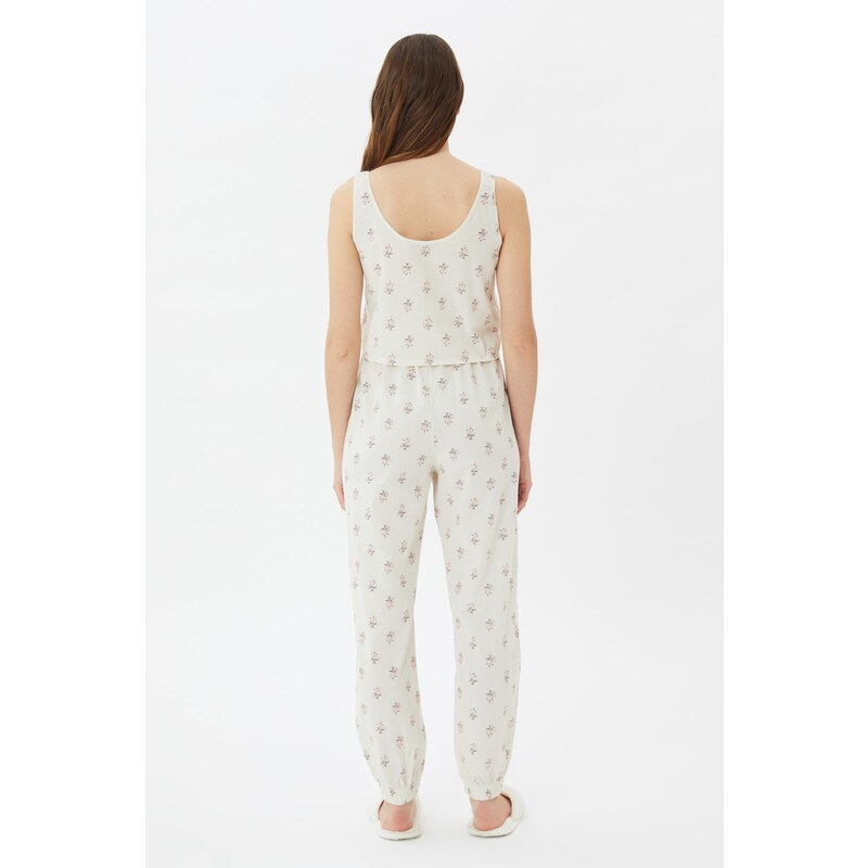 Trendyol White Floral Pattern Woven Pajamas Set