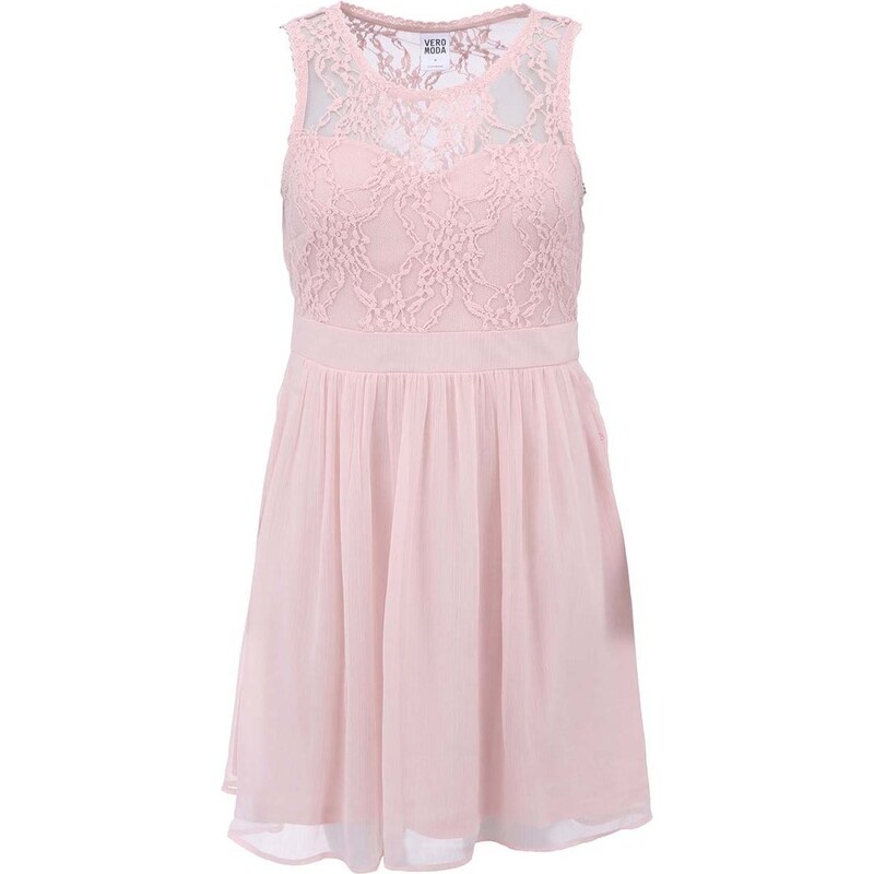 Růžové šaty s krajkou Vero Moda Neja