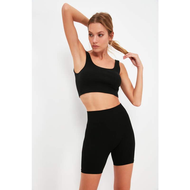 Trendyol Black Seamless/Seamless Knitted Sports Shorts Tights